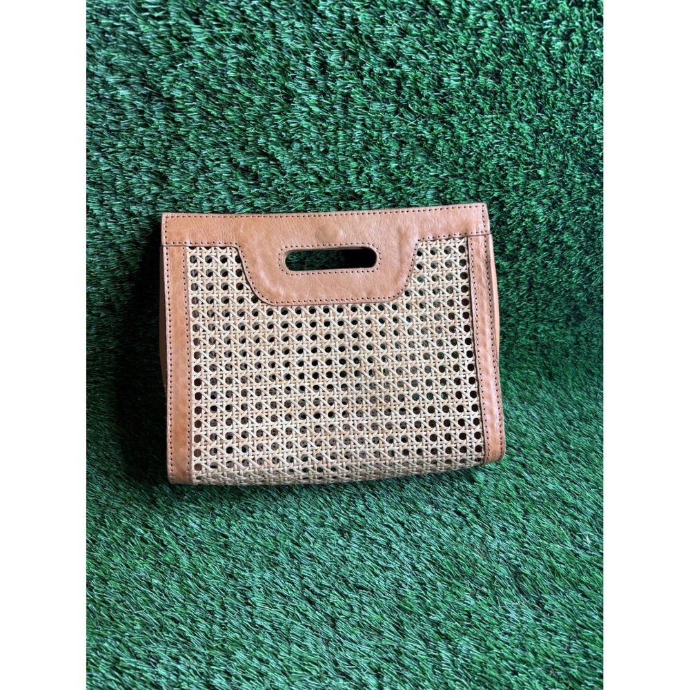 Pink Haley Helena Cane Webbing Leather Clutch Camel